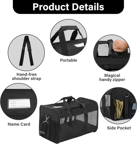 Miniatura 4 de FluffyDream Transportador de viaje para mascotas, bolsa portátil de lados suaves para gatos, perros pequeños, gatitos o cachorros de 17 libras