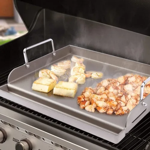 Miniatura 8 de Uniflasy Plancha de Hierro Fundido para Parrilla de Gas Plancha de Superficie Plana Insertable para Parrilla de Gas al Aire Libre, Placa Sartén