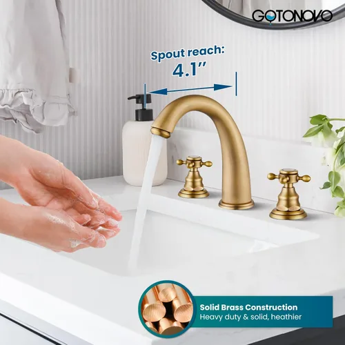 Miniatura 6 de gotonovo Accesorios de grifo de fregadero de baño de 8 pulgadas para fregadero, 3 agujeros, 2 asas cruzadas, montaje en cubierta con drenaje Latón