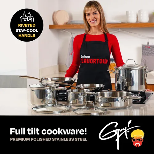 Miniatura 4 de Guy Fieri's Flavortown Juego de utensilios de cocina de acero inoxidable de 10 piezas - Incluye sartenes, cacerolas, sartén salteador y olla