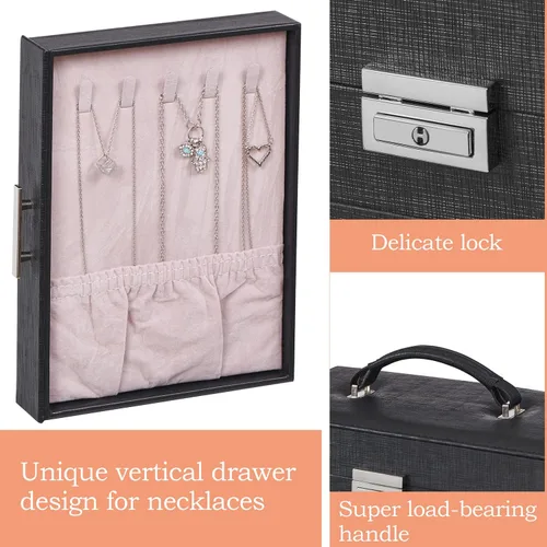 Miniatura 6 de ANWBROAD UJJB008B - Caja organizadora de joyas de 6 niveles con cerradura de espejo, soporte de joyería para aretes, anillos, pulseras, organizador