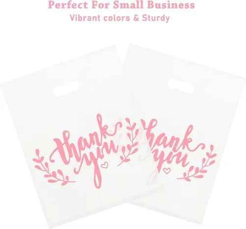 Miniatura 3 de LazyMe Bolsas de mercancía de agradecimiento, bolsas de plástico con asas troqueladas para compras al por menor, boutique y golosinas, 12 x 15