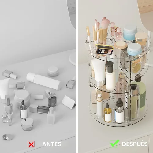 Miniatura 5 de Jiavarry Organizador de maquillaje giratorio para tocador, organizadores de cuidado de la piel de 360 grados con bandejas ajustables, estante