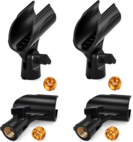 Miniatura 8 de 2 piezas de clip universal para micrófono, soporte ajustable para clip de micrófono para soporte de micrófono, viene con adaptador de tornillo macho