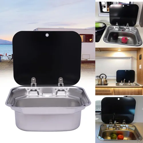 Miniatura 7 de Fregadero de cocina y bar de 17 pulgadas de montaje inferior para autocaravana, estación de trabajo, cuenco individual, lavabo para lavado de manos