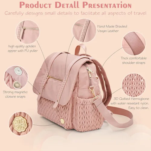 Miniatura 3 de Mochila para pañales de gran capacidad, bolsa de viaje para mamá, impermeable y elegante con cambiador, bolsa de bebé para mujeres y niñas Rosa