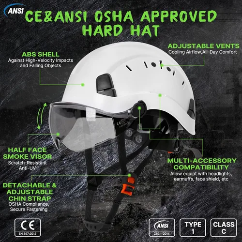 Miniatura 2 de AOLAMEGS Casco de seguridad de construcción – Casco de seguridad aprobado por ANSI Z89.1 con visera y 50 calcomanías para casco duro deslizante Un