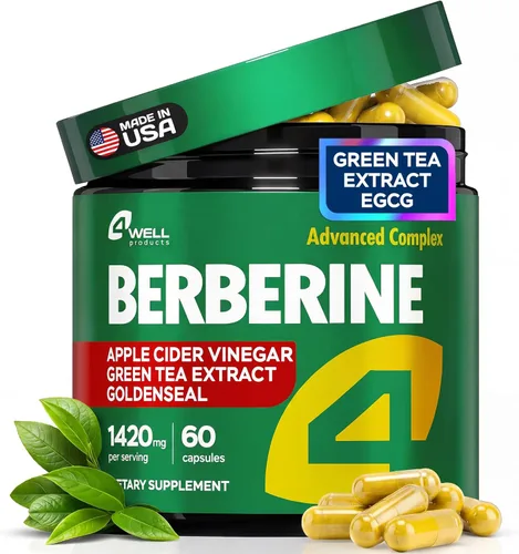 Suplemento de Berberina HCL - Activador GLP-1 de triple fuerza con vinagre de sidra de manzana y extracto de té verde - Apoyo a la composición