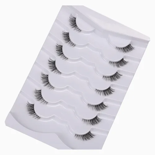 Miniatura 6 de Paquete de pestañas postizas cortas y naturales, pestañas finas, volumen ligero, banda transparente, suaves, paquete múltiple de 7 pares