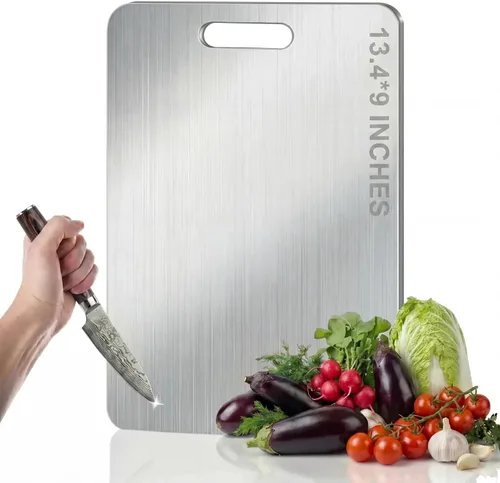 Tabla de cortar de titanio – Tablas de cortar de titanio 100% puro, grado alimenticio, superficie antideslizante, apta para lavavajillas, elegante