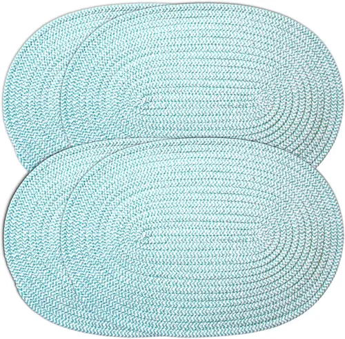 Miniatura 7 de Elegante posavasos trenzados con cable, juego de 4 (4 pulgadas, redondo, azul)