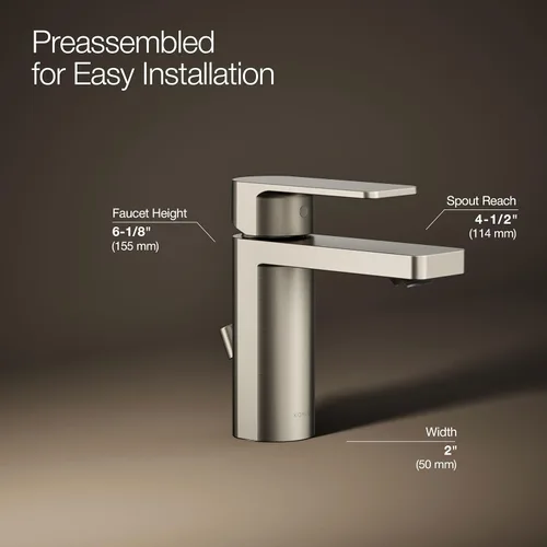 Miniatura 3 de Kohler 23472-4-BN Parallel® - Grifo para lavabo de baño con mango único, 1.2 gpm, níquel cepillado vibrante