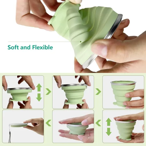 Miniatura 2 de FINDWORLD Vaso plegable de silicona plegable expandible plegable para beber - Tazas portátiles reutilizables para viajes, camping, senderismo, Verde