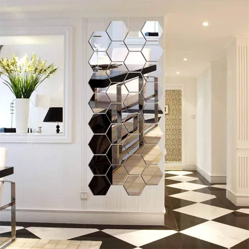 Miniatura 3 de Pegatinas de pared de espejo sin espejo de cristal, espejo de plástico, 3D, hexagonal, acrílico, decoración de pared, azulejos autoadhesivos