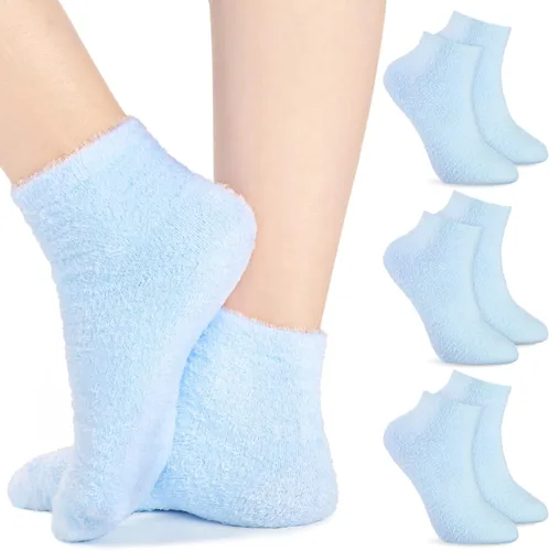 Miniatura 12 de Janmercy 3 pares de calcetines Aloe con gel hidratante para spa, calcetines de dormir esponjosos con loción no deslizante para pies secos