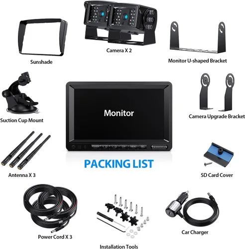 Miniatura 7 de ZEROXCLUB Kit de sistema de cámara de respaldo inalámbrica digital FHD de 1080P para RV/camión/remolque/furgoneta/autobús, visión nocturna, monitor