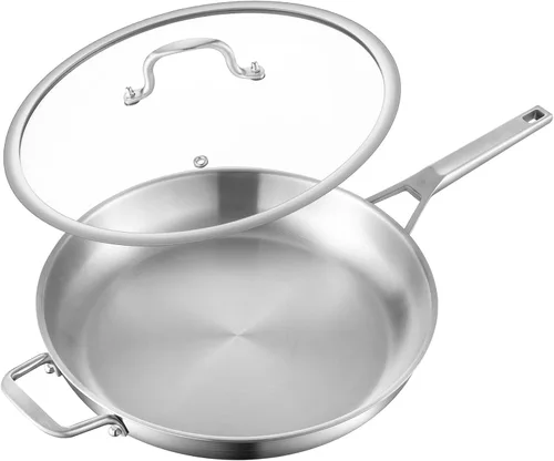 Miniatura 12 de Yeksum Juego de Sartenes de Acero Inoxidable de Tres Capas, 10 Pulgadas y 12 Pulgadas, Juego de Sartenes, Calor Rápido y Uniforme, Sartén de Cocina