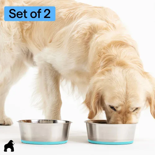 Miniatura 8 de Gorilla Grip - Juego de 2 cuencos metálicos de acero inoxidable para perros, base de goma, resistente a la oxidación, libre de BPA de grado Turquesa