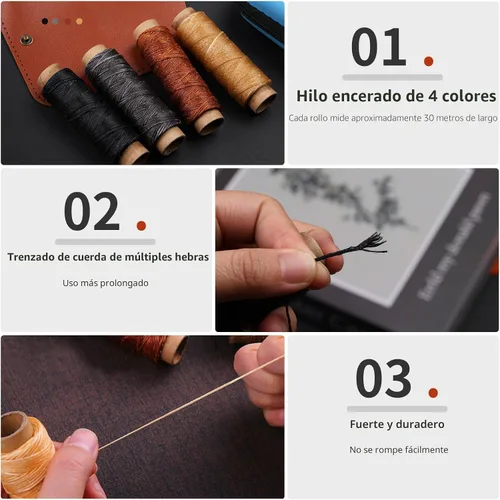 Miniatura 4 de Kit de costura de cuero MORFEN, kit de costura de cuero con punzón de costura, agujas, hilo encerado, kit de reparación de tapicería, herramientas