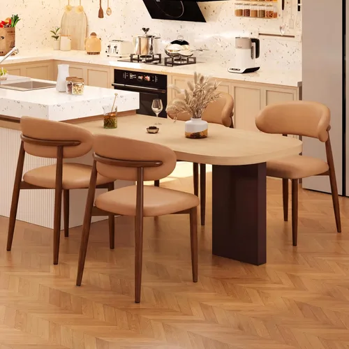Miniatura 29 de Juego de 2 sillas de comedor para cocina, tapizadas, modernas, de cuero, original/beige