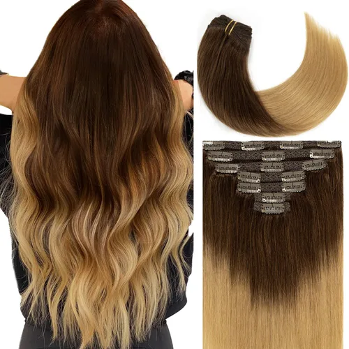 Miniatura 42 de Caliee Extensiones de cabello con pinzas de cabello humano 14 pulgadas Color 1 Negro azabache trama doble invisibles Extensiones de cabello humano