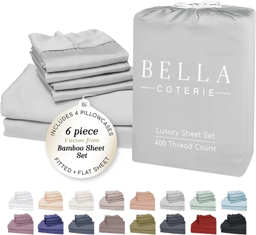 Miniatura 69 de Bella Coterie - Juego de sábanas de lujo de viscosa de bambú para cama tamaño split king 2 sábanas ajustadas para camas Sleep Number y camas 06