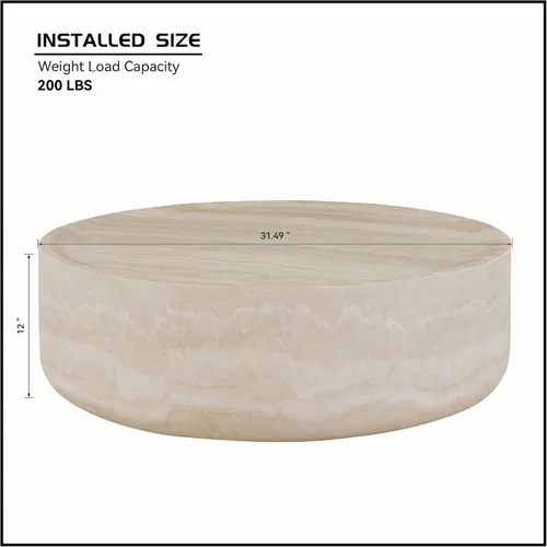 Miniatura 2 de JUSTONE Mesa de Centro Redonda para Sala de Estar, Mesa de Acento Moderna de 31.5 Pulgadas con Acabado de Piedra Artificial Beige Desgastado, Mesa