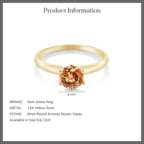 Miniatura 12 de Anillo de compromiso solitario con piedra preciosa redonda de oro amarillo de 14 quilates de 0.236 in para mujer Ajuste clásico de 6 puntas
