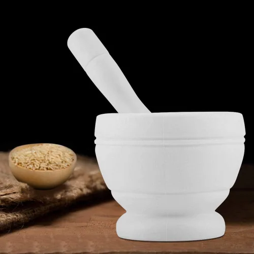 Miniatura 6 de PP Material Molienda Tazón, Mortero y Maja Set, Molinillo de ajo de plástico manual para el hogar, uso en la cocina (blanco)