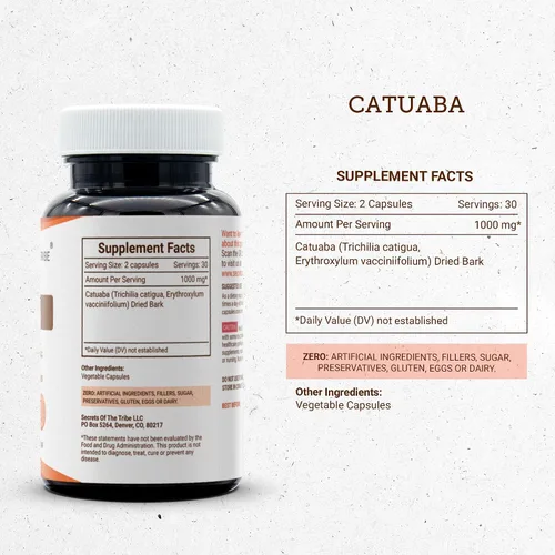 Miniatura 3 de Secrets of the Tribe Catuaba 60 cápsulas, 1000 mg, corteza seca de erythroxylum catuaba silvestre (60 cápsulas)