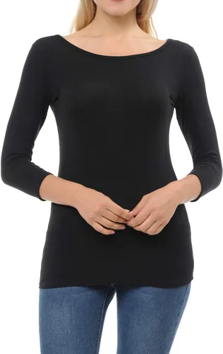 Miniatura 6 de SSOULM Camiseta básica casual de manga 34 para mujer, elástica, ajustada, con talla grande