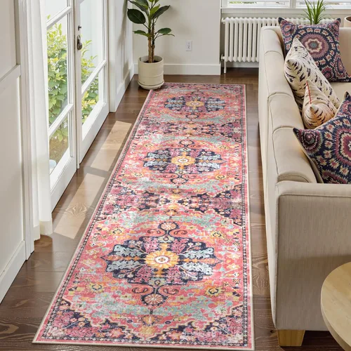 Miniatura 8 de Lahome Boho 2'8"x10' Alfombra Lavable para Pasillo de Cocina con Respaldo de Goma, Alfombras de Cocina Bohemias Antideslizantes y Suaves, Alfombra