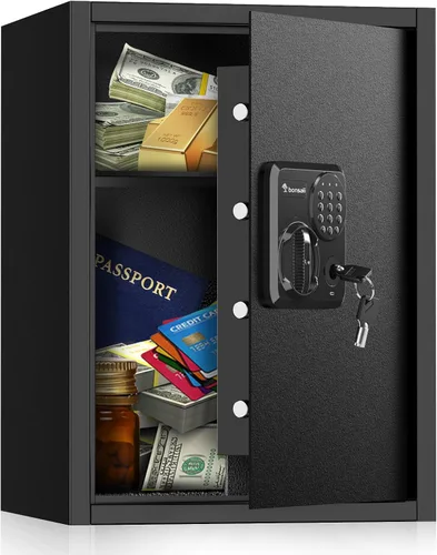 Miniatura 9 de Caja fuerte Bonsaii, caja de seguridad de 0.6 pies cúbicos con teclado electrónico, estante removible, para objetos de valor, joyas y documentos