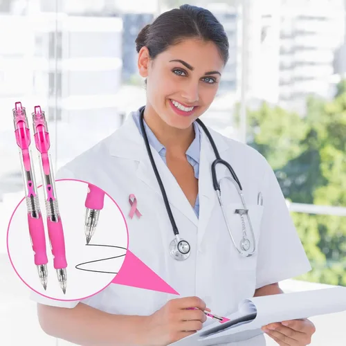 Miniatura 4 de Epakh 100 bolígrafos de concientización sobre el cáncer de mama, bolígrafos de cinta rosa a granel de 0.020 in, bolígrafos retráctiles de tinta