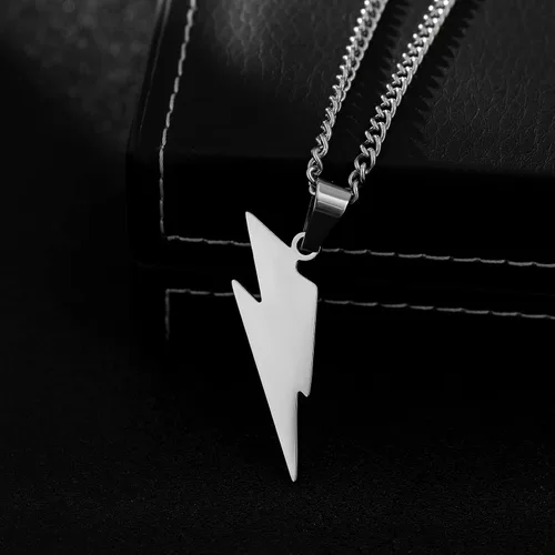 Miniatura 9 de Yumikoo Collar con colgante de acero inoxidable con rayo dorado para hombre y mujer