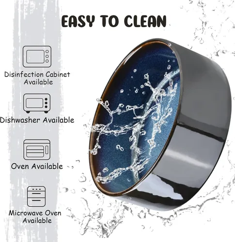 Miniatura 6 de SPUNKYJUNKY Cuenco de cerámica inclinado de 15° para perros y gatos con soporte de madera, cuenco inclinado para comida y agua para bulldog, Azul