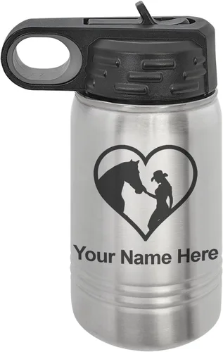 Miniatura 43 de LaserGram Botella de agua personalizada, corazón de vaquera de caballo, acero inoxidable de doble pared aislada al vacío con popote superior, regalo