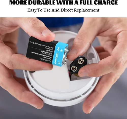 Miniatura 4 de 2-Pack 1300mAh Rechargeable 9V Batteries, 9 Volt Lithium-ion Square Battery Long Lasting Power+Clip Connector and Storage Box for Smoke Alarms