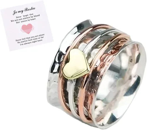 NIQIPOK Anillo giratorio de corazón giratorio de dos colores, anillo de alivio de la ansiedad, anillo de joyería para mujeres, hombres, amantes y