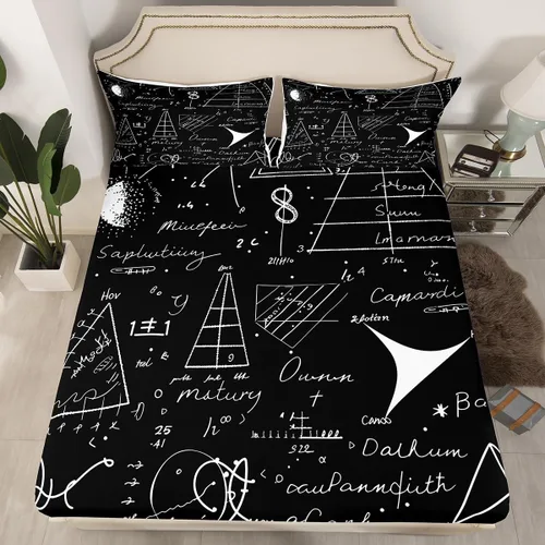 Miniatura 22 de Juego de ropa de cama ajustable con fórmula informática para niños y niños, diseño de geometría de acuarela, números, fórmula matemática, juego