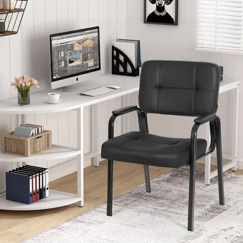 Miniatura 2 de Sillas de oficina para invitados con reposabrazos de piel sintética, diseño ergonómico para el hogar, reuniones, salas de conferencias, color negro