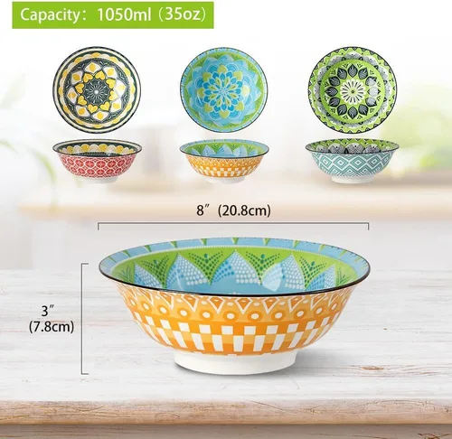 Miniatura 6 de Juego de Tazones para Ramen Tazones Pho - Juego de Tazones de Sopa de Porcelana de 3 Piezas - Juegos de Tazones para Fideos para Cocina 35 oz