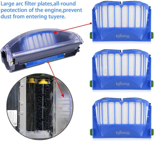 Miniatura 2 de Hongfa Kit de piezas de repuesto para Irobot Roomba 600 Series 694 692 690 680 660 665 651 650 614 y 500 Series 595 585 564,4 filtro, 4 cepillos