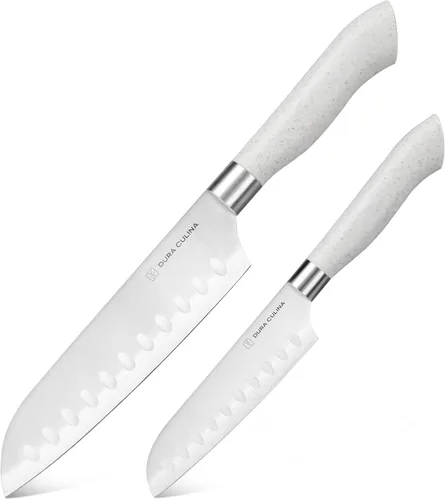 Miniatura 12 de Dura Living Juego de 5 cuchillos de cocina de corte ecológico, cuchillas de acero inoxidable de alto carbono con asas ergonómicas ecológicas, Gris