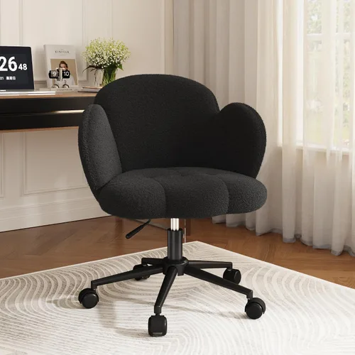 Miniatura 2 de Homkdom Silla de escritorio con ruedas, silla de tocador con respaldo, silla tapizada para oficina en casa, altura ajustable, sillas de tareas