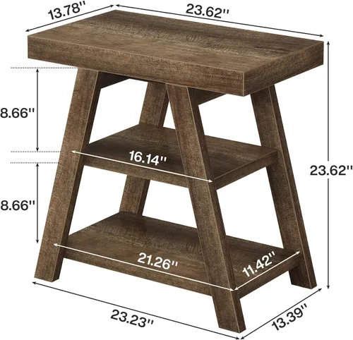 Miniatura 2 de Tribesigns Mesa auxiliar de granja, mesa auxiliar de madera de 3 niveles con patas trapezoidales, mesa auxiliar rústica para sofá, mesita de noche