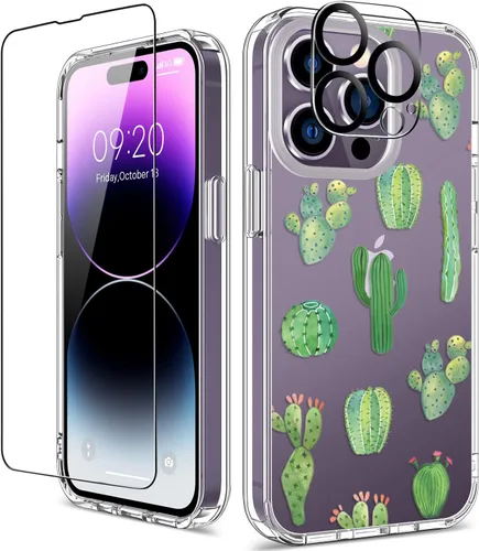 Miniatura 41 de Funda para iPhone 14 Pro con protector de pantalla, 6.1 pulgadas, transparente de cuerpo completo, a prueba de golpes, diseño floral, para niñas