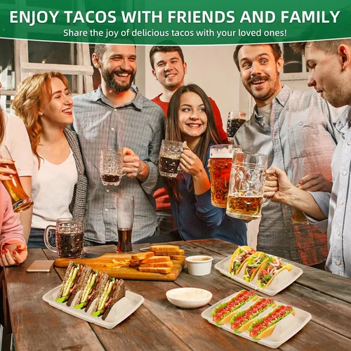 Miniatura 5 de 25 soportes desechables para tacos para fiestas, platos de taco de fibra de pulpa de bagazo con 3 divisores para reunión, soporte para bandeja
