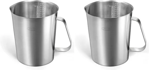 Miniatura 17 de Newness Juego de 2 tazas medidoras de acero inoxidable (3 marcas, incluye escala de taza/ml/onza) (2 y 3 tazas) taza medidora de metal con asa