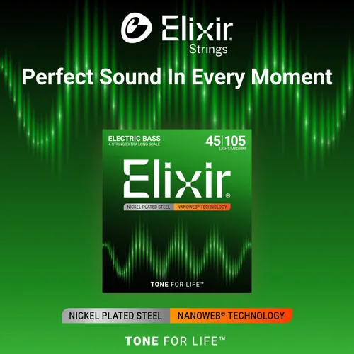 Miniatura 3 de Elixir - cuerdas chapadas en níquel, 4 cuerdas para bajo con recubrimiento nanoweb, muy livianas, escala larga (.040-.095), blanco negro rojo azul